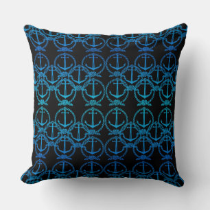 Nautical Blue Anchor Motif Throw Pillow