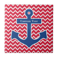 Nautical Blue Anchor on Red Chevron Background