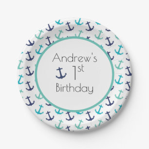 Nautical Blue Anchor Paper Plate