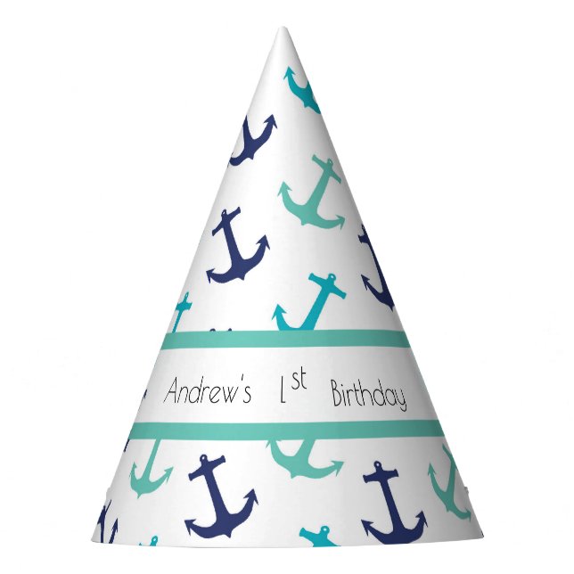 Nautical Blue Anchor Party Hat (Front)
