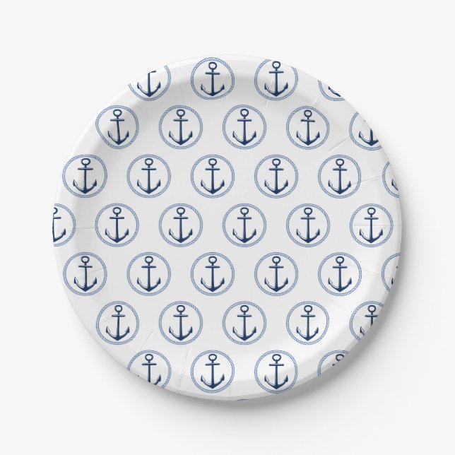 Nautical Blue Anchor Party paper Plates (Front)