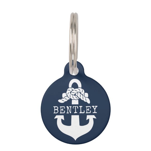 Nautical Blue Anchor Personalized Name Pet Tag (Front)