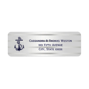 Nautical Blue Anchor Silver Wht Retn Address Label
