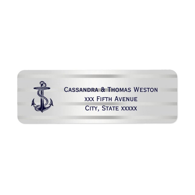 Nautical Blue Anchor Silver Wht Retn Address Label (Front)