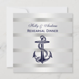 Nautical Blue Anchor Silver Wt BG SQ Rehearsal Din Invitation