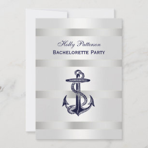 Nautical Blue Anchor Silver Wt BG V Bachelorette Invitation