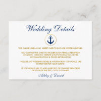 Nautical Blue Anchor Wedding Details Insert Card