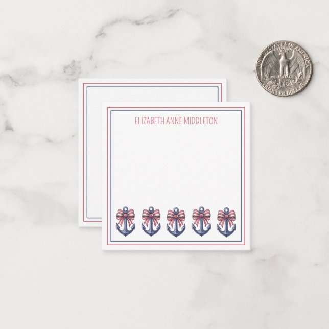Nautical Blue Anchor With Red and White Stripe Bow Card (Front/Back In Situ)