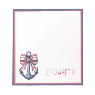 Nautical Blue Anchor With Red and White Stripe Bow Notepad
