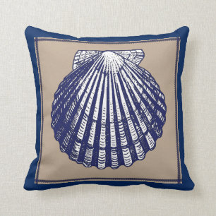 Nautical Blue and Sand Scallop Shell Pillow