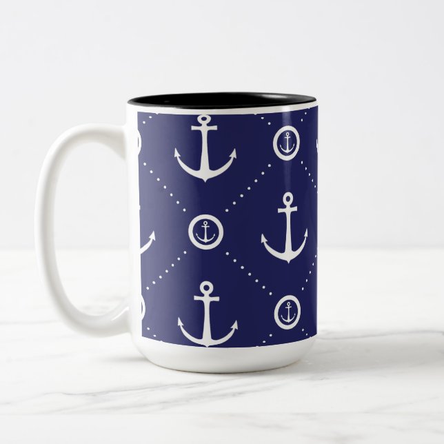 Nautical Blue and White Anchor Pattern Mug (Gauche)