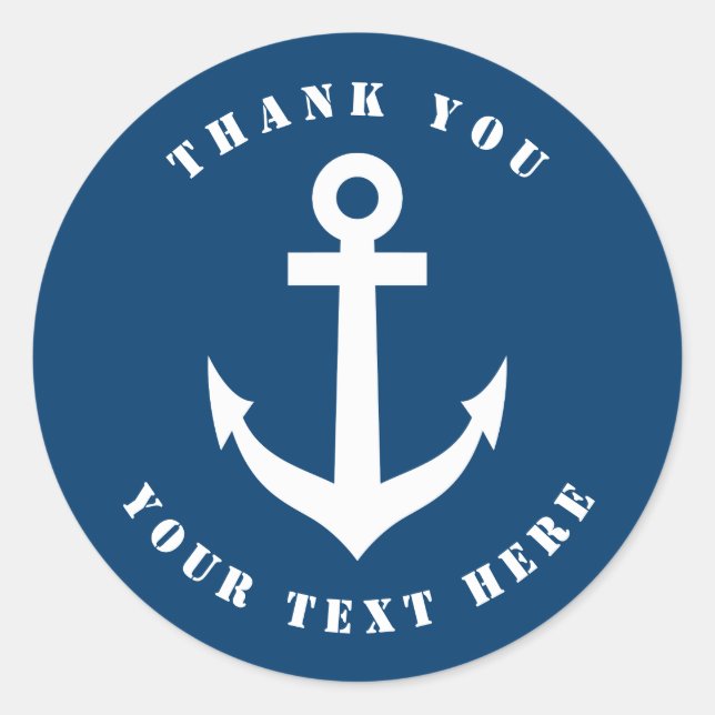 Nautical blue and white anchor thank you stickers (Front)