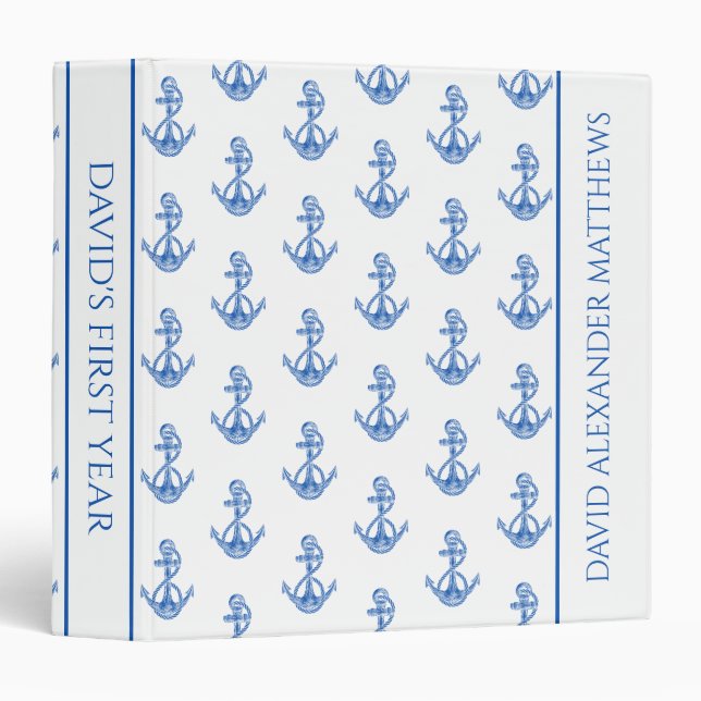 Nautical Blue and White Anchors First Year Memory Binder (Front/Spine)