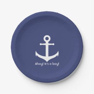 Nautical Blue and White Boy Baby Shower Paper Plate