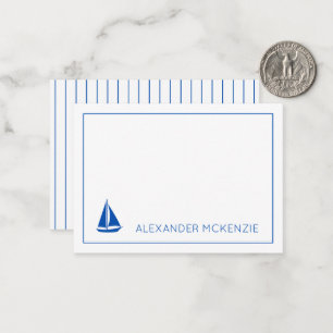 Nautical Blue and White Sailboat Personalized Card