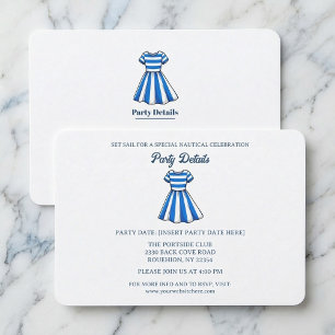Nautical Blue And White Sailor Dress Party QR Code RSVP Card