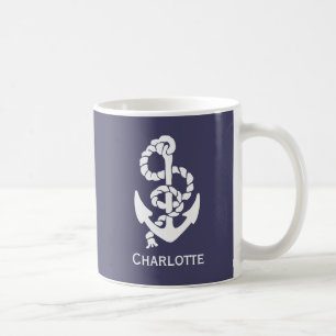 Nautical Blue And White Ships Anchor And Rope Coffee Mug