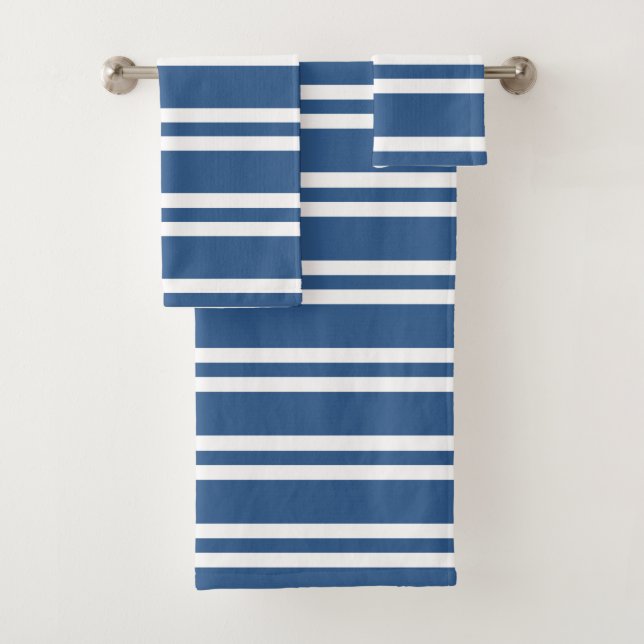Nautical Blue and White Stripes Bath Towel Set (Insitu)