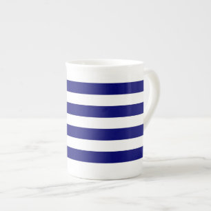 Nautical blue and white stripes bone china mug