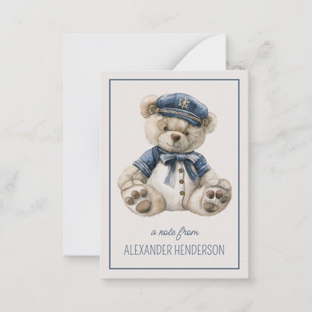 Nautical Blue Baby Bear Personalized Card (Front)