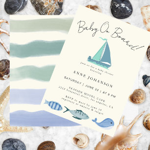 Nautical Blue Baby On Board Simple Boy´s Shower Invitation