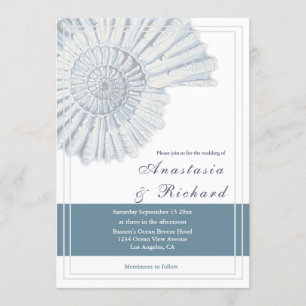 Nautical Blue Beach Shell Fossil Wedding Invitation
