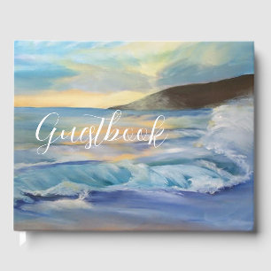 Nautical blue beach sunset  guest book