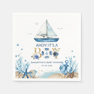 Nautical Blue Boat Ahoy It's a Boy Baby Shower Napkin