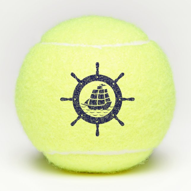 Nautical Blue Boat Wheel Tennis Balls (Front)