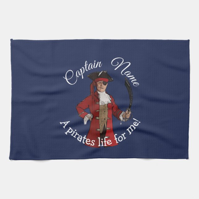 Nautical Blue Boy Party Pirate Kitchen Towel (Horizontal)