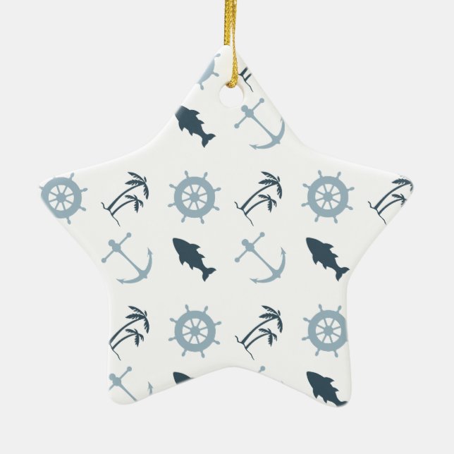 Nautical Blue Ceramic Ornament (Back)