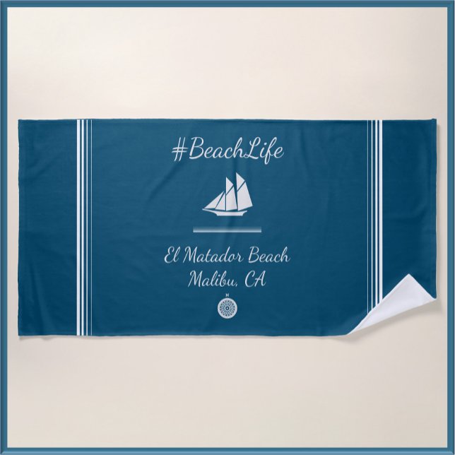 Nautical Blue Customizable Beach Life  Beach Towel (Creator Uploaded)