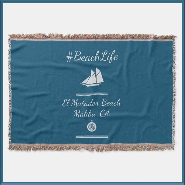 Nautical Blue Customizable Beach Life  Throw Blanket (Creator Uploaded)
