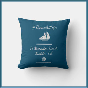 Nautical Blue Customizable Beach Life  Throw Pillow