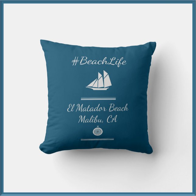 Nautical Blue Customizable Beach Life  Throw Pillow (Creator Uploaded)