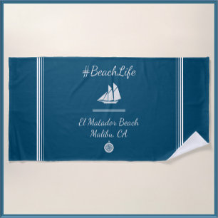 Nautical Blue Customizable Beach Life  Towel