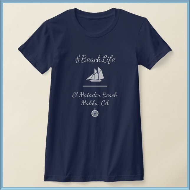 Nautical Blue Customizable Favourite Beach  T-Shirt (Creator Uploaded)