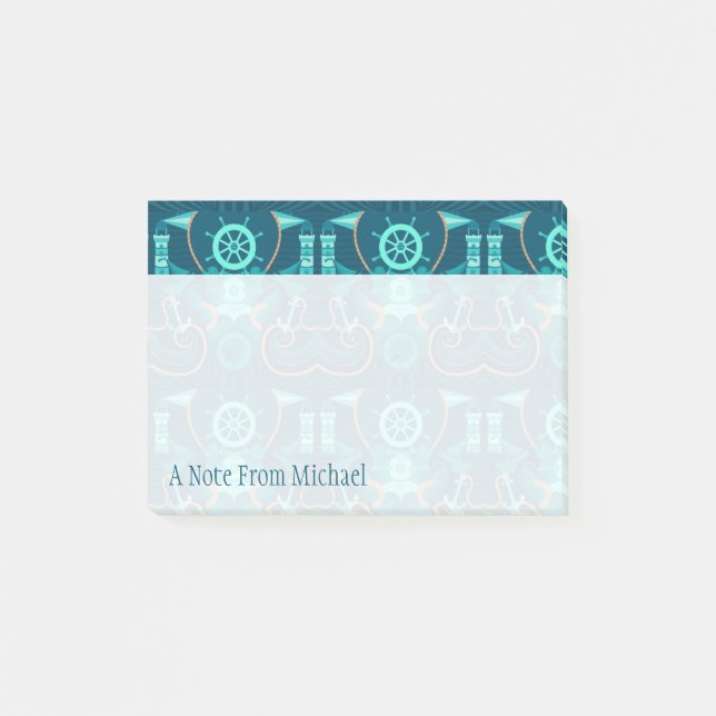 Nautical Blue Design | Add Your Name Post-it Notes (Front)