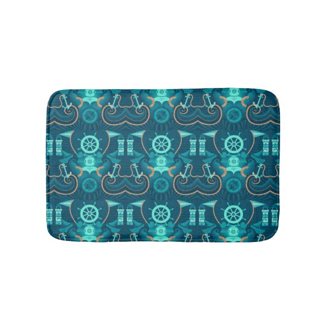 Nautical Blue Design Bath Mat (Front)