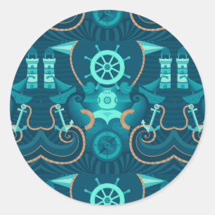 Nautical Blue Design Classic Round Sticker