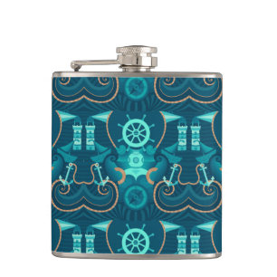 Nautical Blue Design Hip Flask