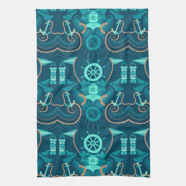 Nautical Blue Design Kitchen Towel (Vertical)