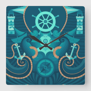Nautical Blue Design Square Wall Clock