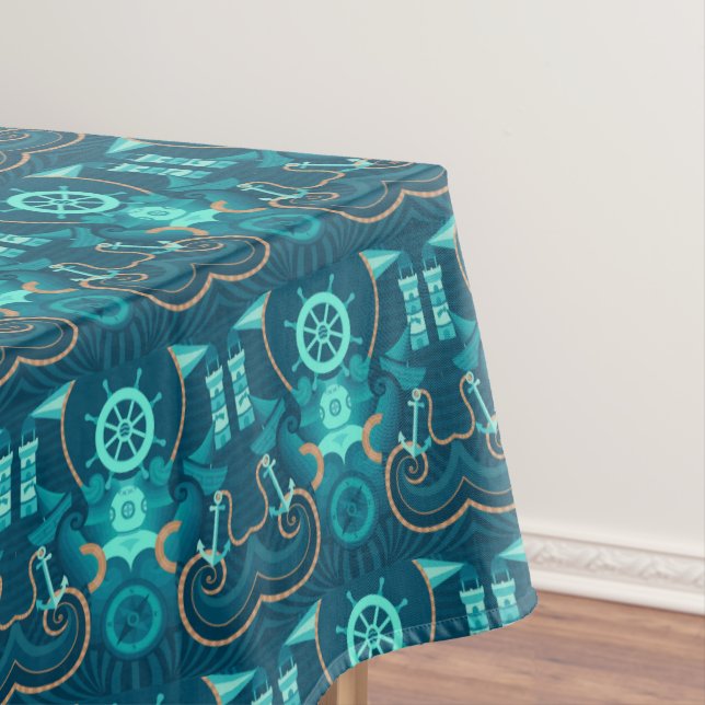 Nautical Blue Design Tablecloth (In Situ)