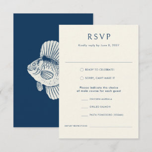 Nautical Blue Fish Stylish Modern Ocean Wedding  RSVP Card