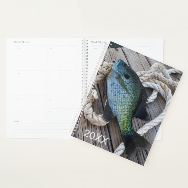 Nautical Blue Fish Wood Dock Photo coastal Planner (Display)