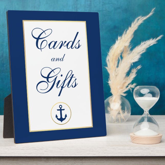 Nautical Blue Gold Wedding Cards Gifts Plaque (Side)