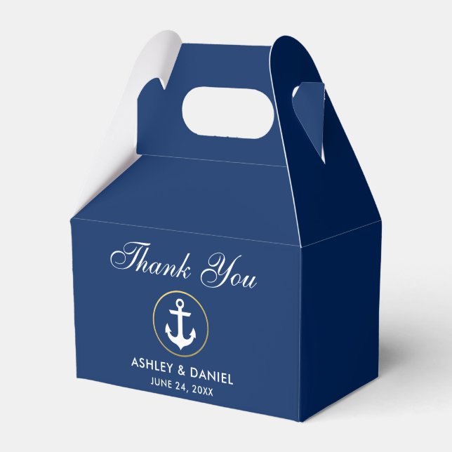 Nautical Blue Gold Wedding Thank You G Favor Box (Front Side)
