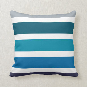 Nautical Blue Green Stripes Pattern Throw Pillow