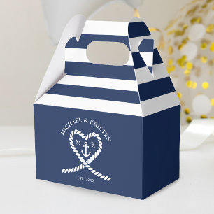 Nautical Blue Heart Anchor Striped Wedding  Favor Box